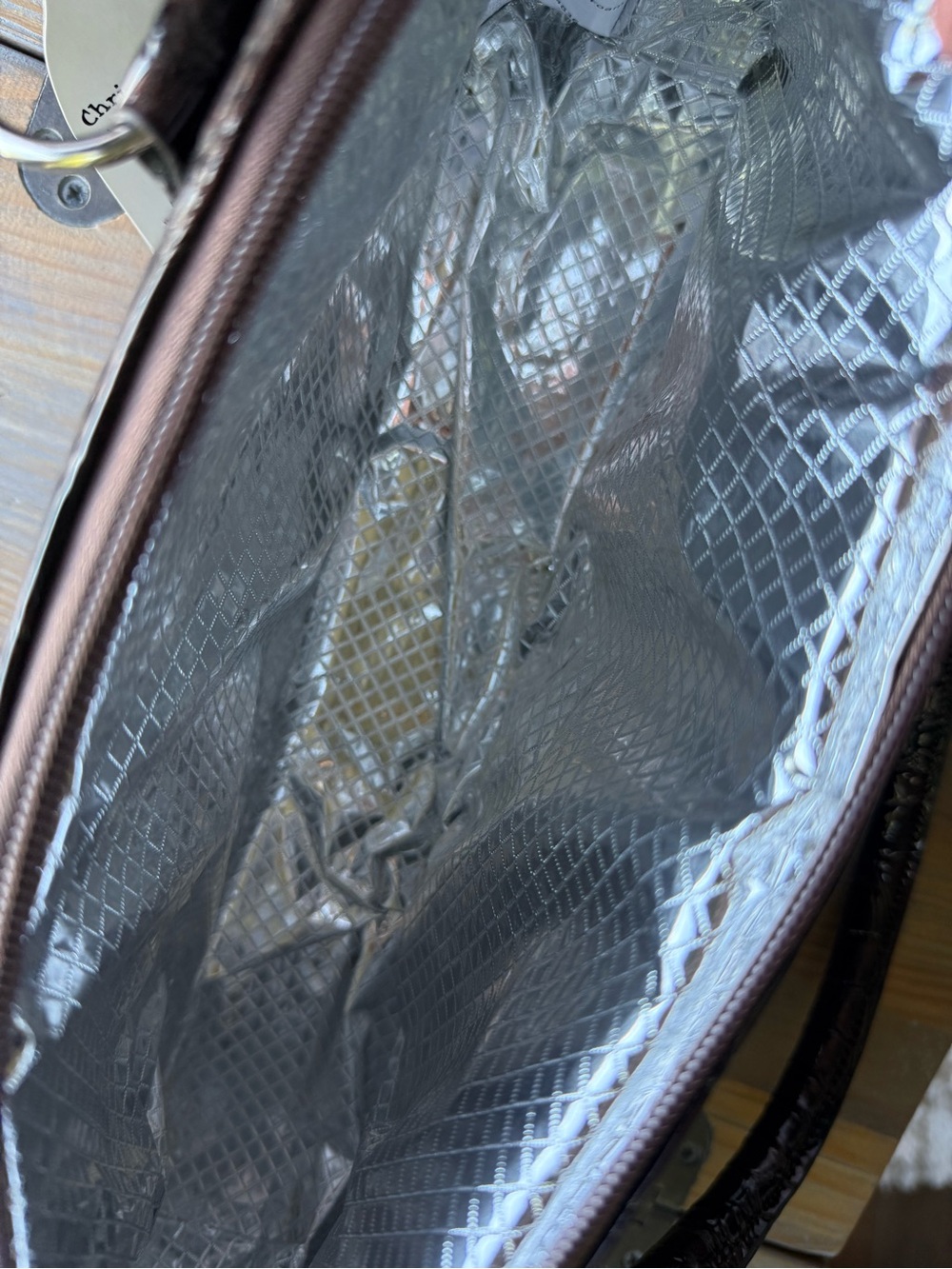 Insulated Wine Tote or Lunch Bag Brown and Black Croc-Embossed With Corkscrew - Picture 3 of 5